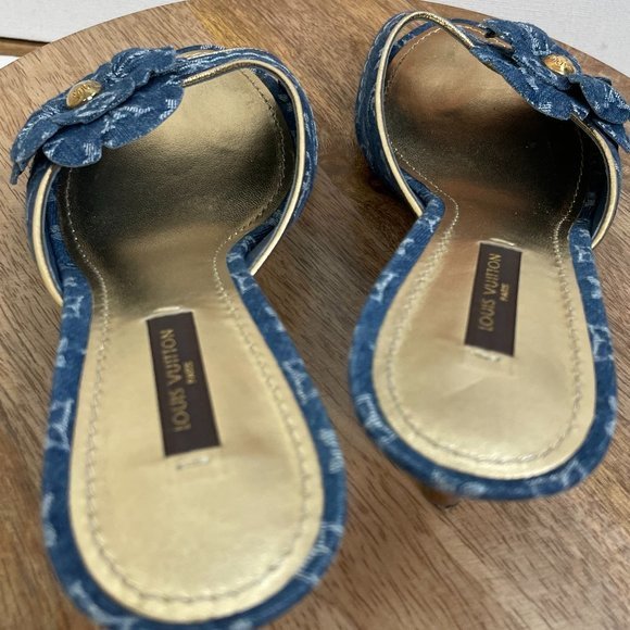 SOLD Louis Vuitton Denim Monogram Flower Slide Sandals - Picture 7 of 11